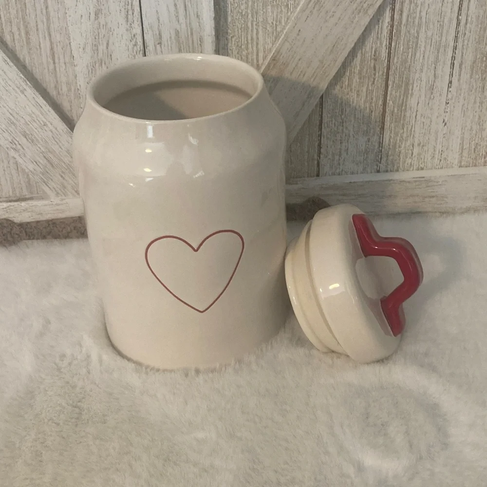 Rae Dunn Ceramic Jar with Red Heart